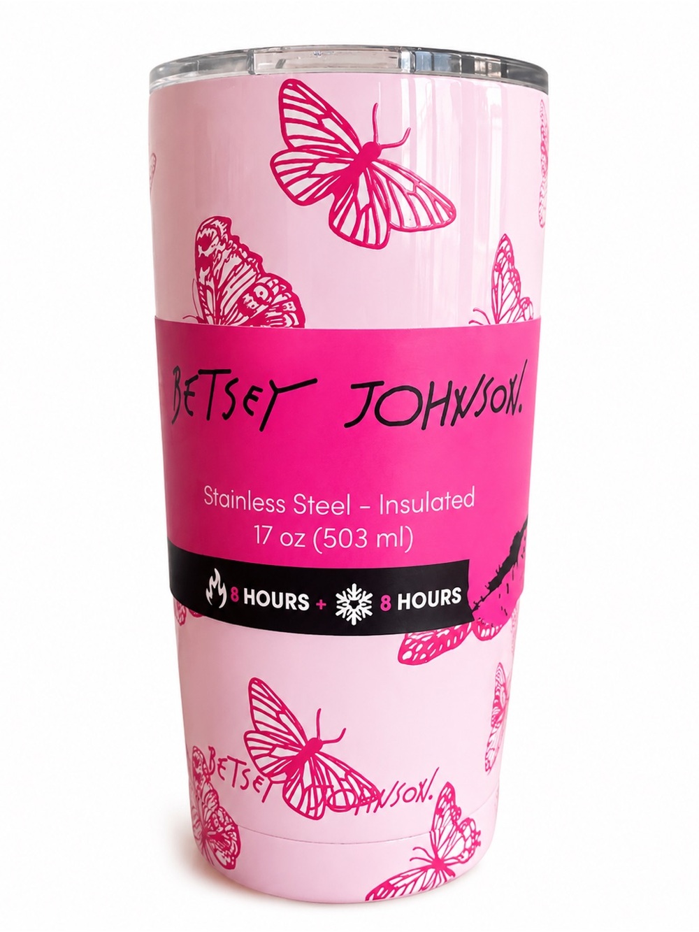 💕 Betsey Johnson Pink and Hot Pink Butterfly Insulated Tumbler🦋
